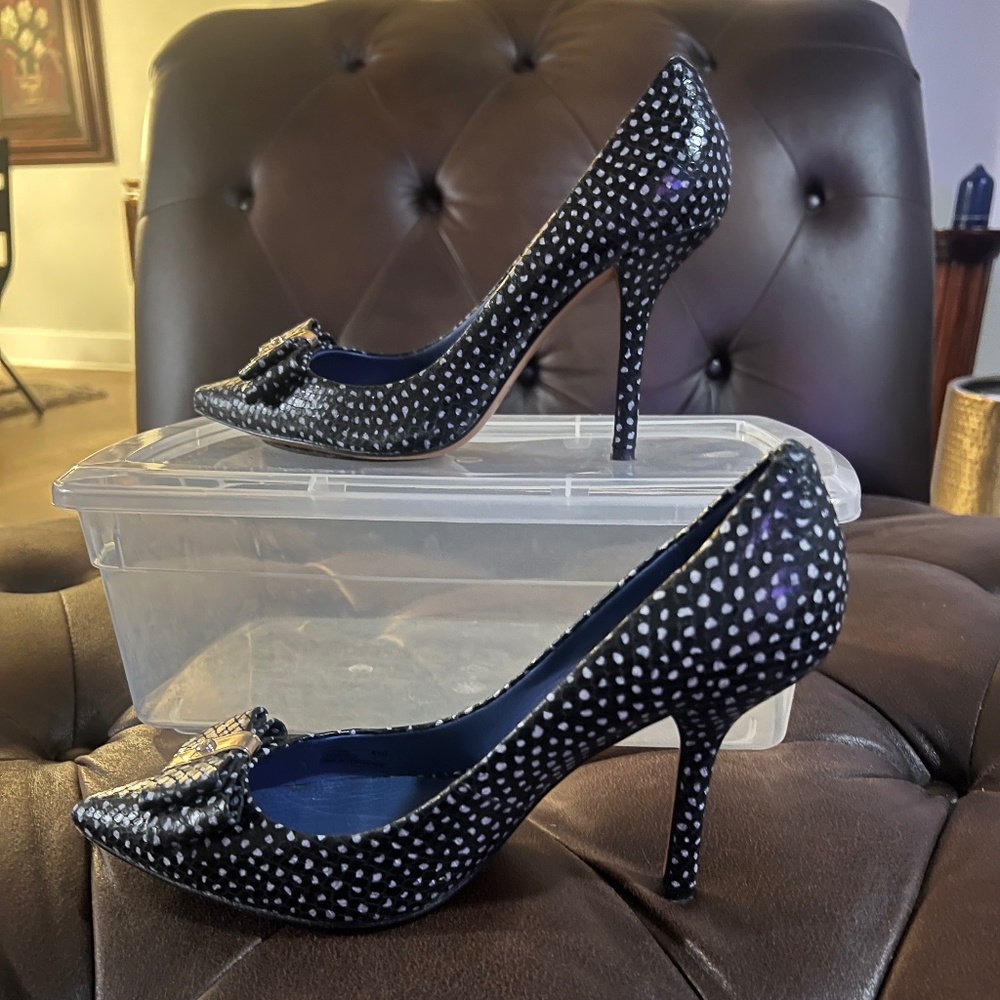 Coach Landrie Black & White Polka Dot Heels